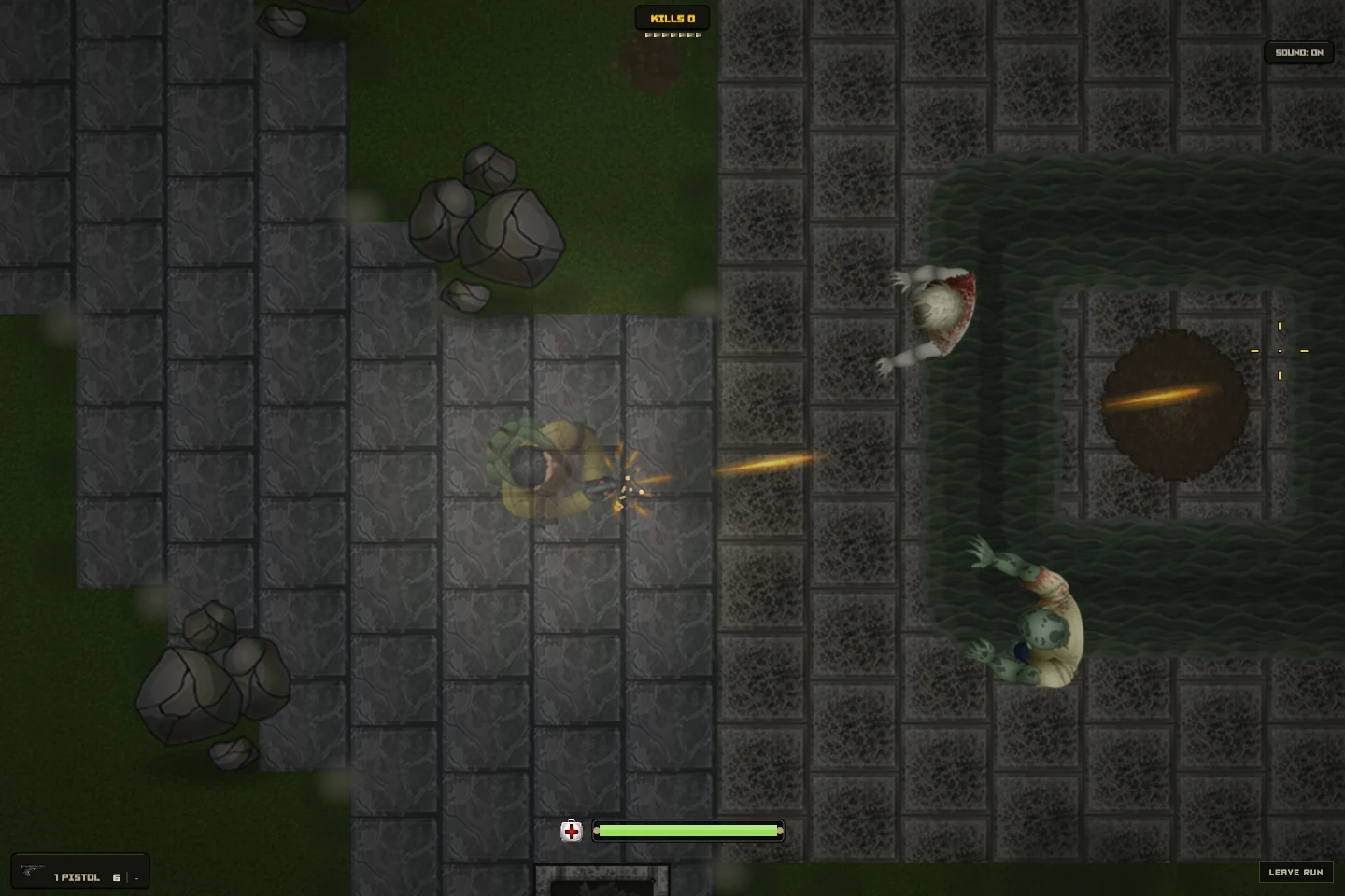 In-game: Kyle on the estate's stone walk as two infected cross the fountain basin toward him, Level 1, The Grounds